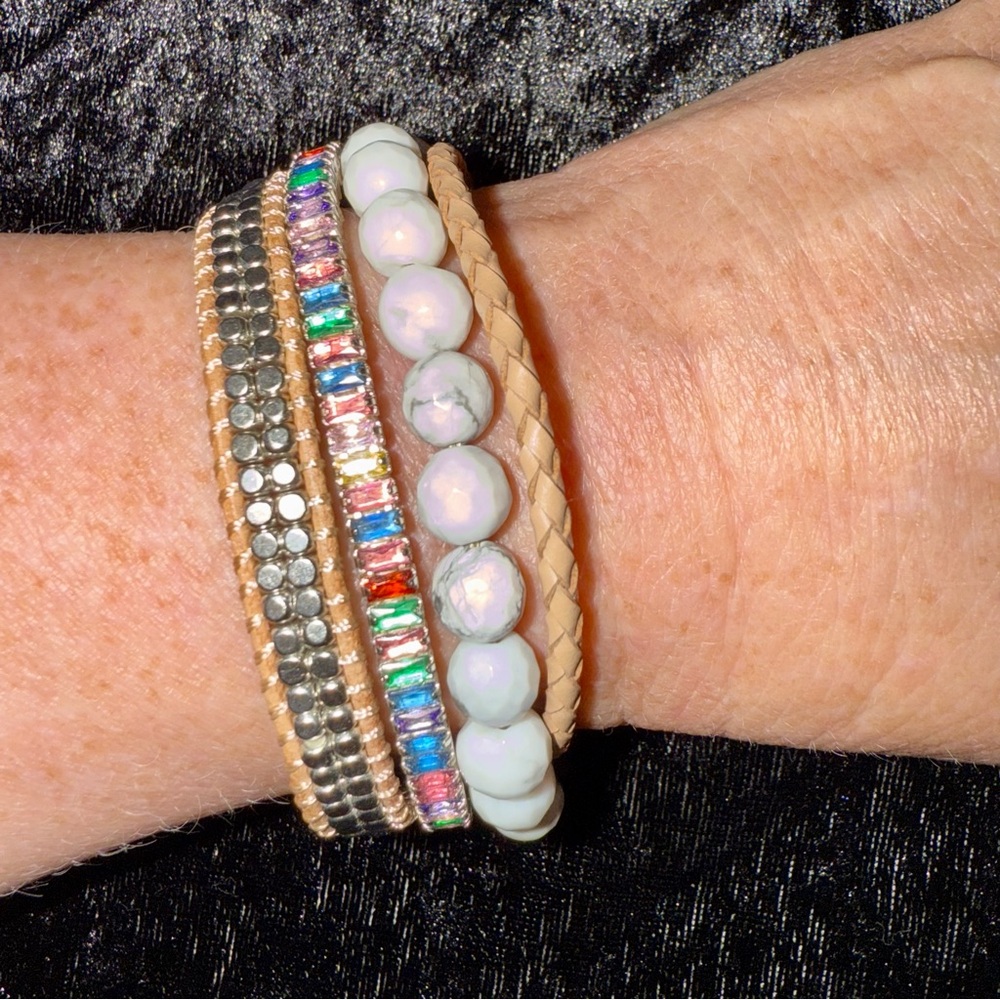 4-in-1 Multicolor Beaded Bracelet w/Rope & Silver studs w/Clasp Great Gift‎